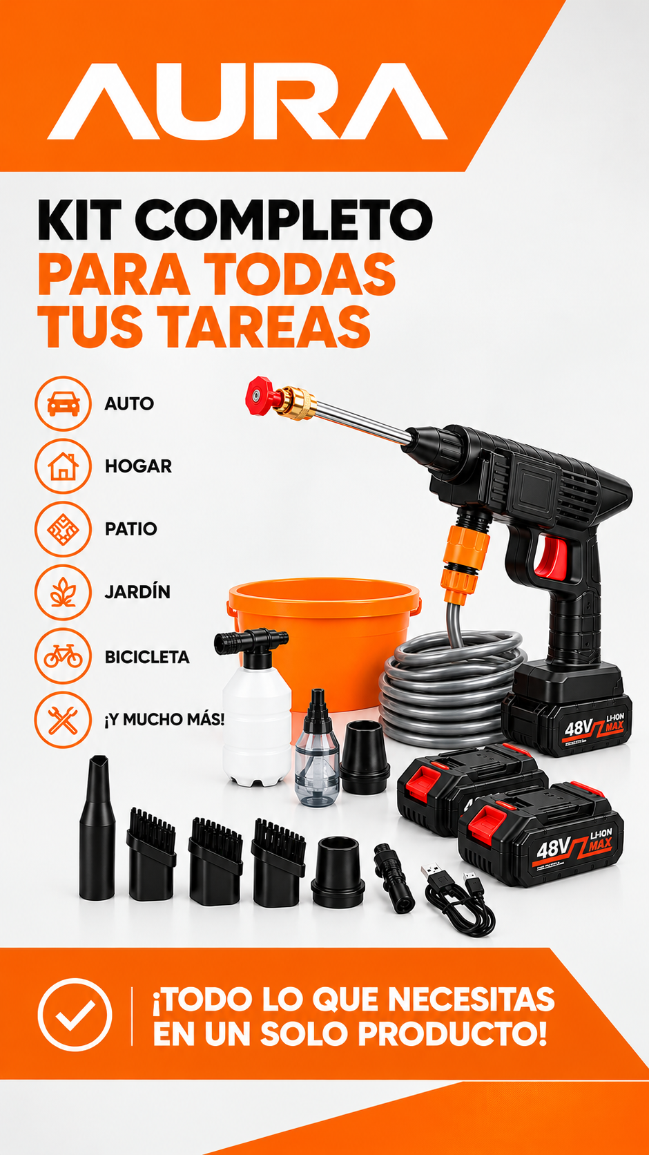 Kit JetClean™: Hidrolavadora Inalámbrica de Alta Presión Doble Batería + (Gratis) Mini Aspiradora Portátil 4en1.