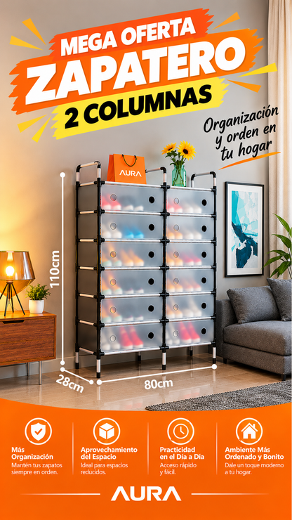 ZAPATERO ORGANIZADOR PREMIUM 2 COLUMNAS NEGROS DE 6 NIVELES