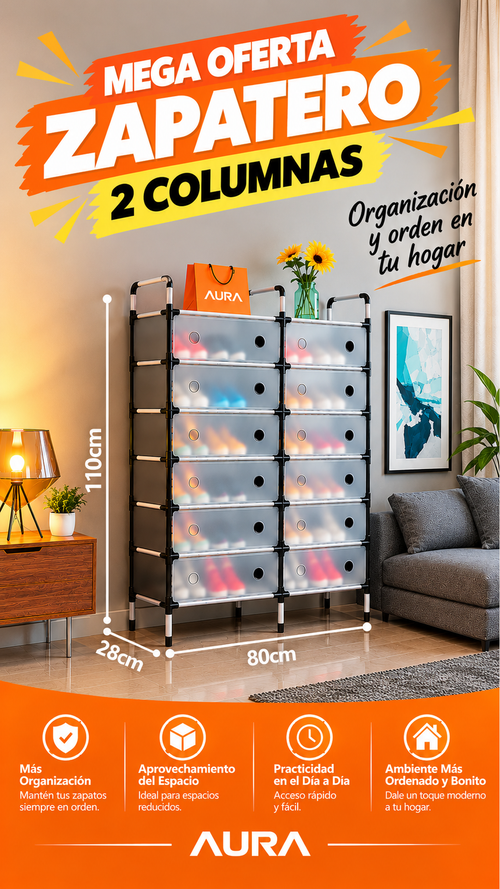 ZAPATERO ORGANIZADOR PREMIUM 2 COLUMNAS NEGROS DE 6 NIVELES