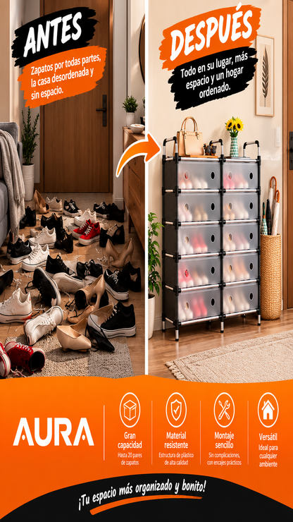 ZAPATERO ORGANIZADOR PREMIUM 2 COLUMNAS NEGROS DE 6 NIVELES