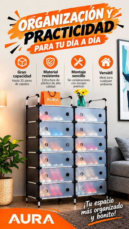 ZAPATERO ORGANIZADOR PREMIUM 2 COLUMNAS NEGROS DE 6 NIVELES