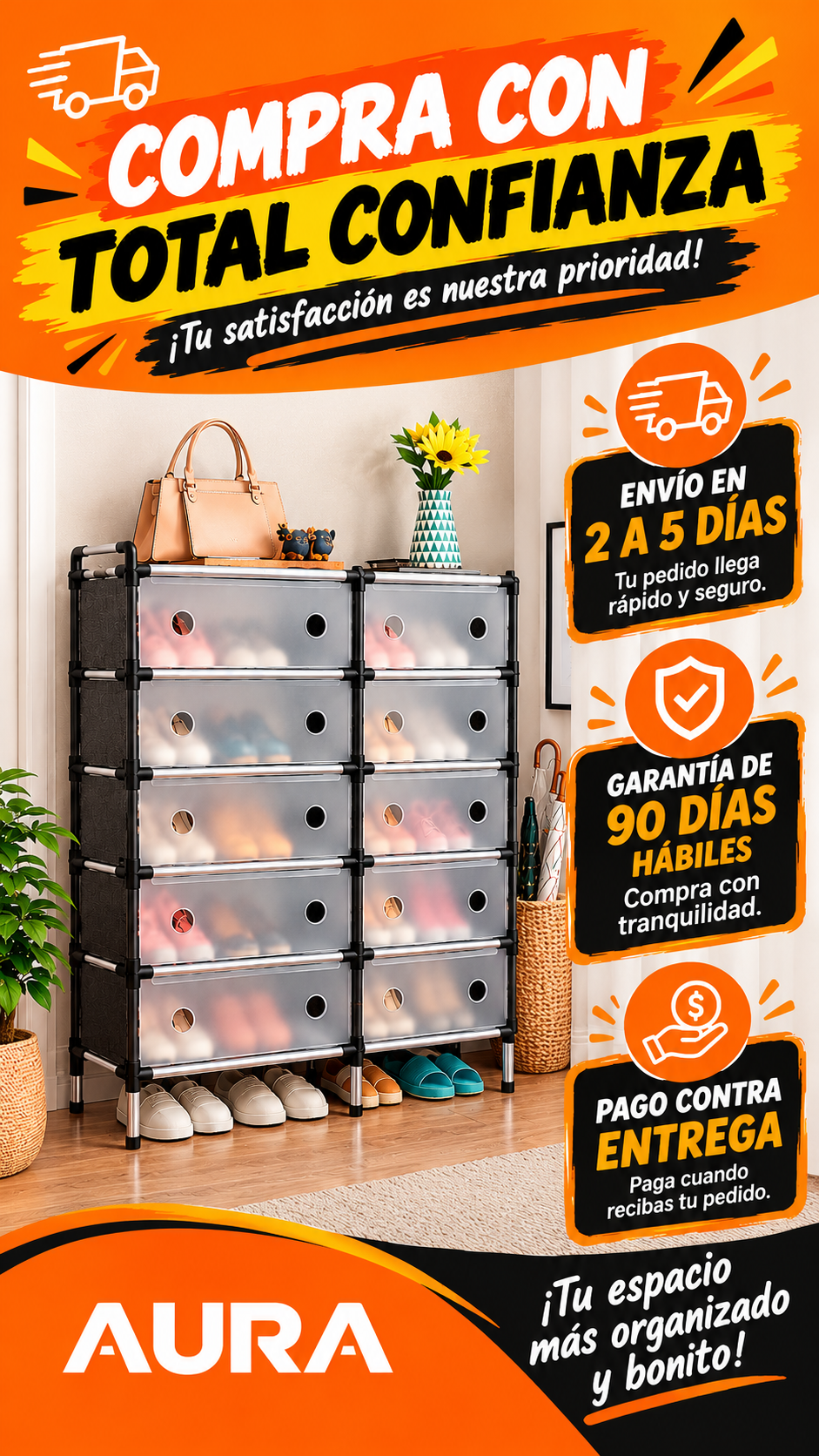 ZAPATERO ORGANIZADOR PREMIUM 2 COLUMNAS NEGROS DE 6 NIVELES